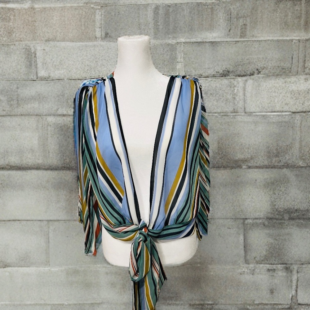 NWOT Jealous Tomato striped light weight shrug with tie at waist